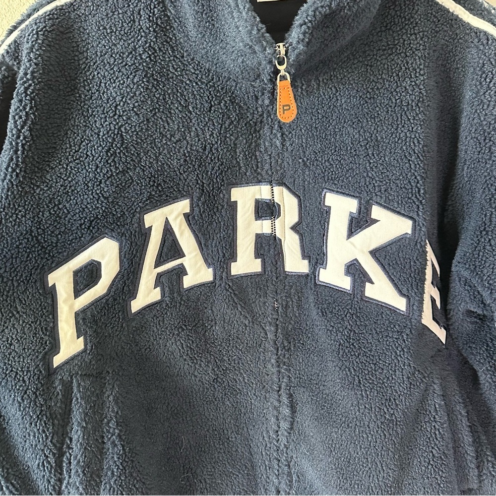 PARKE Sport Stripe Varsity Fleece Zip-Up SZ S/M - Picture 3 of 6